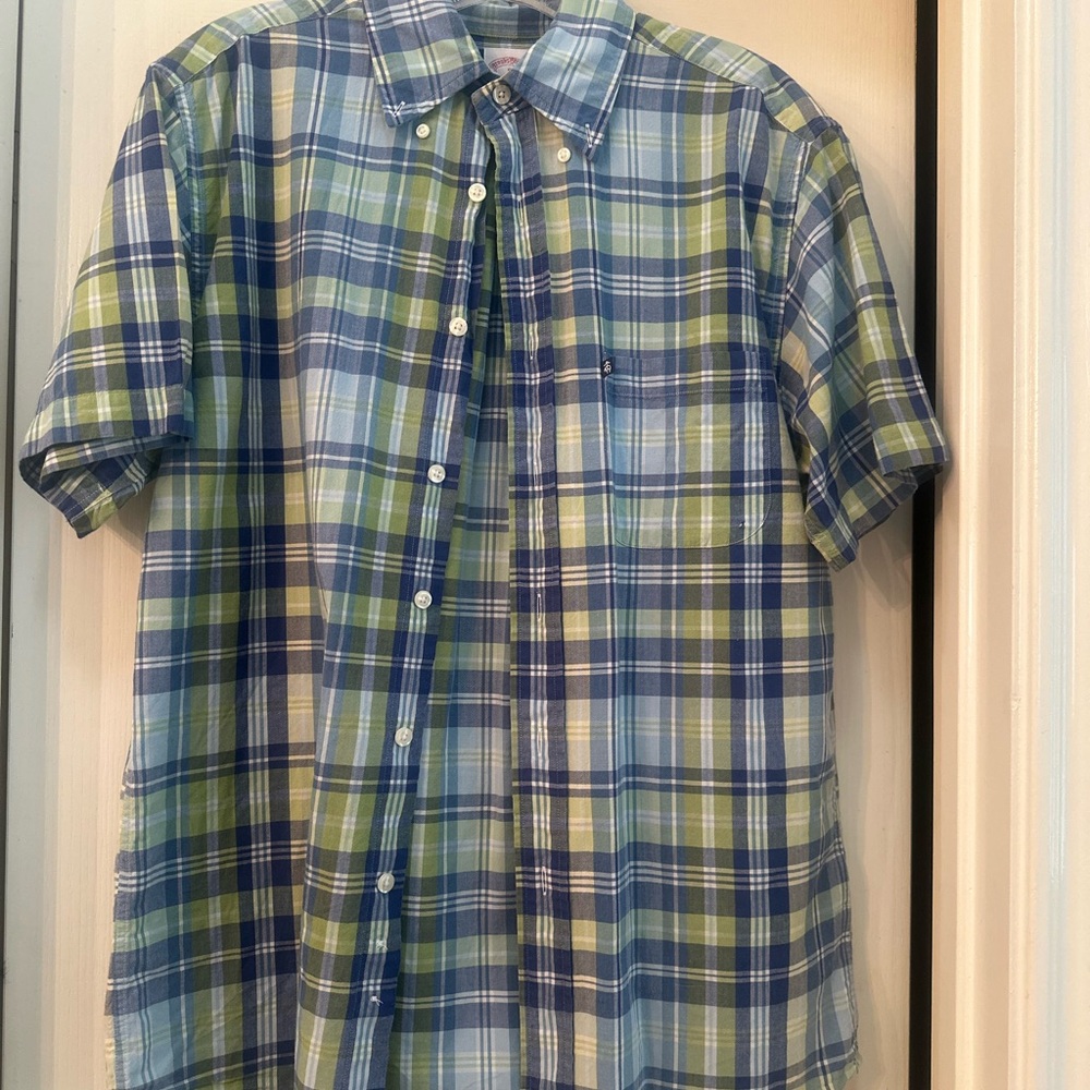 Men's Blue and Green Plaid Shirt